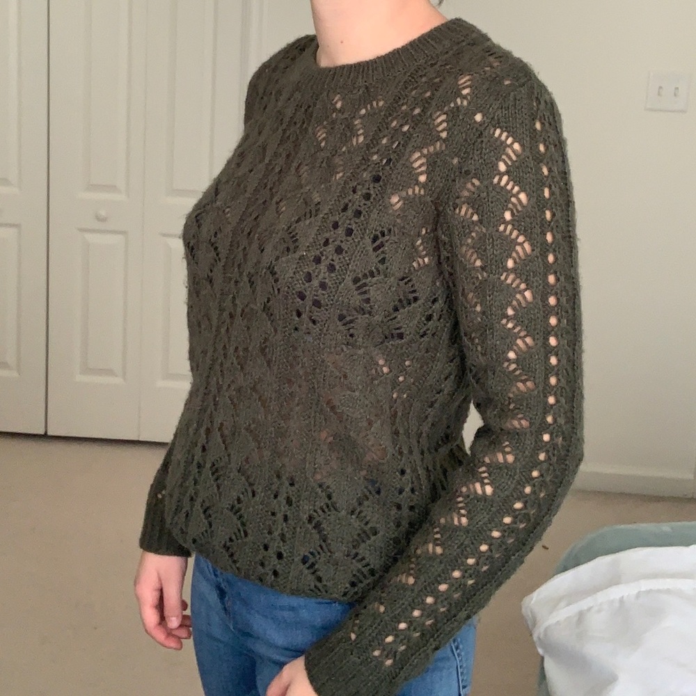 LA Hearts Knit Crew Sweater Green Extra Small